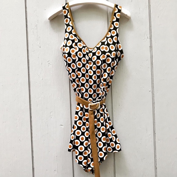 Vintage Mod Elisabeth Stewart Belted Swim Romper - Picture 2 of 11